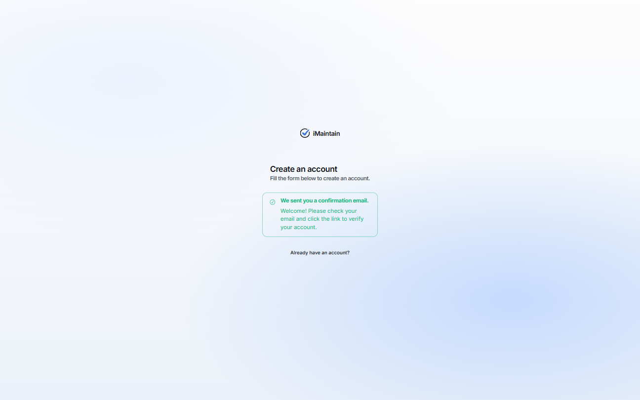 Confirmation message stating that a confirmation email was sent and instructing the user to check email and click the link