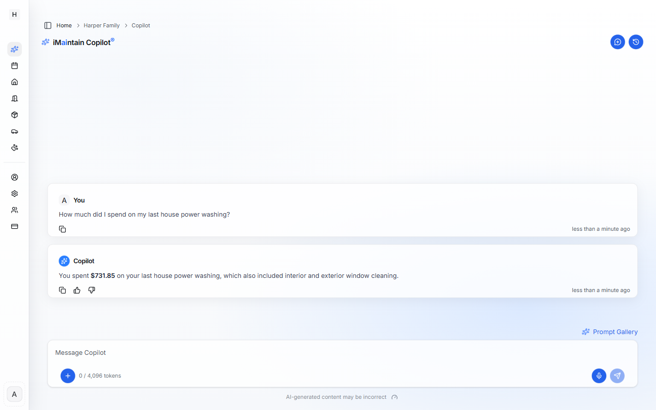 iMaintain Copilot response summarizing extracted data from property files
