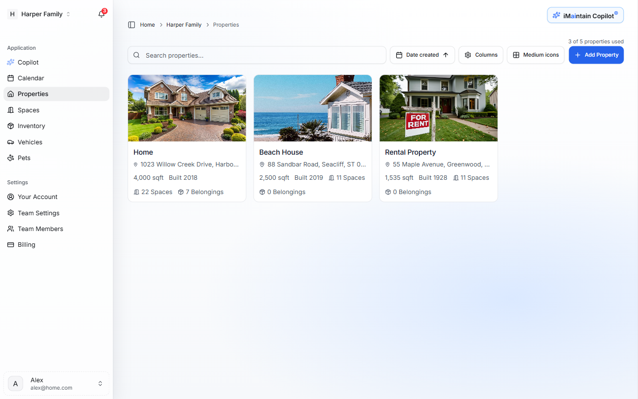 Properties list showing available properties to select
