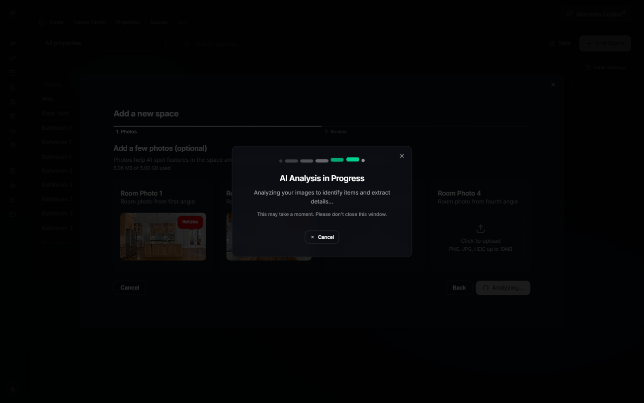 AI analysis in progress dialog shown during space photo analysis