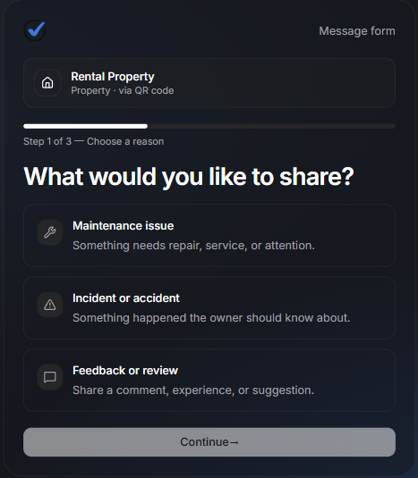 Public message form asking what the submitter would like to share