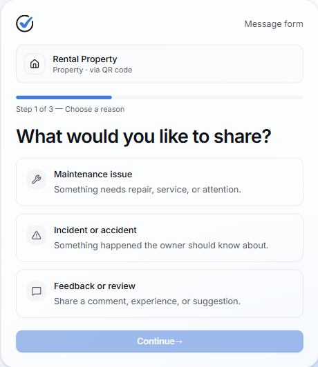 Public message form asking what the submitter would like to share
